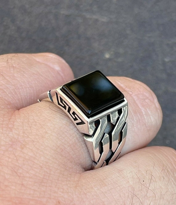 Men's Oxidized Sterling Silver Black Onyx Square Ring - Etsy