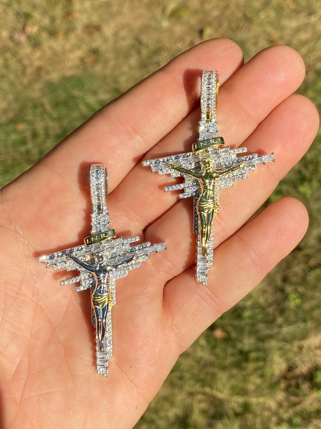 Buy Iced Out Baguette CZ Jesus Cross Pendant: Sterling Silver Crucifix  Online in India