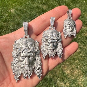 Men&#39;s Women&#39;s Moissanite Solid 925 Sterling Silver Jesus Pendants Matte Sandblasted Finish, Heavy Solid Back! PASSES DIAMOND TESTER!!!