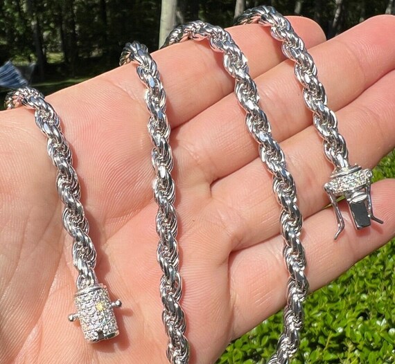 6mm 925 Sterling Silver Diamond Cut Rope Chains 1ct. MOISSANITE