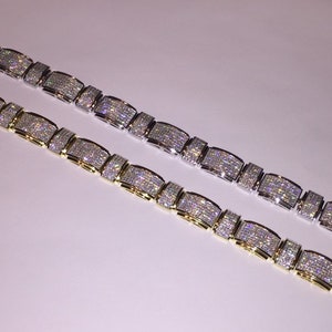 Men&#39;s Custom 12.5mm Bracelet 925 Sterling Silver w/12 carats of simulated diamonds (cz) in rhodium or 14k yellow gold finish