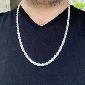 Men&#39;s 6MM Real Solid 925 Sterling Silver Diamond Cut HEAVY SOLID Rope Chains 18&quot; -  30&quot; Lengths OR 7.5&quot; -  9&quot; Bracelet Lengths