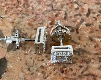 Crystal Ice Out Square Stud Earrings For Men - Silver Hip Hop Bling Rhinestone Earrings C017
