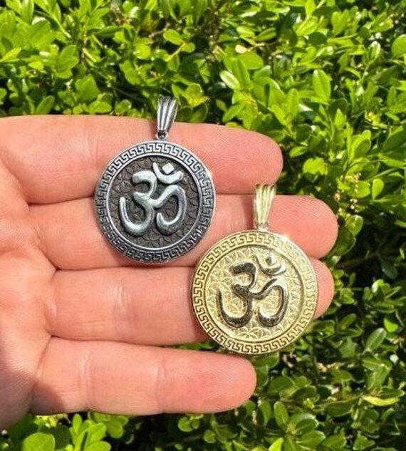 Sterling Silver Om Pendant: Hindu Meditation Charm, Gold or Black