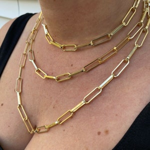 女性用 7 MM ラージ幅 14K ゴールド 925 スターリングシルバー ペーパークリップ ロロケーブルチェーンネックレス 長さ 14 インチ～24 インチ または 6 インチ～8.5 インチ ブレスレット