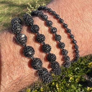BLACK MOISSANITE Disco Ball Shambala Bracelet 925 Sterling Silver Black Rhodium Finish, 4mm-10mm Width 7.5&quot;-8.5&quot; Length PASSES Diamond Test!
