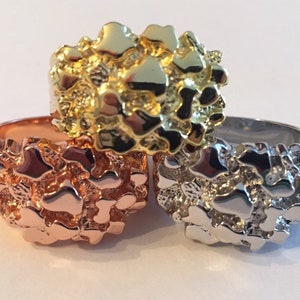 Aangepaste nuggetring heren 925 sterlingzilver, 14k goud of roségouden afwerking maten 7-13..... R55g/56s/57r