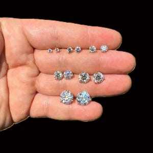 Mens Women&#39;s Martini 3 Prong Solitaire Gold over 925 Sterling Silver Moissanite Stud Earrings PASSES DIAMOND TESTER 3mm to 10mm Push Backs!