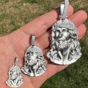 MOISSANITE Solid 925 Sterling Silver Matte Finish Jesus Pendants, small/medium/large, PASSES DIAMOND Tester!!!