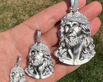 MOISSANITE Solid 925 Sterling Silver Matte Finish Jesus Pendants, small/medium/large, PASSES DIAMOND Tester!!!