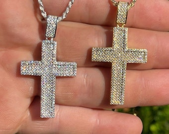 Iced Out Moissanite Cross Pendant: 925 Sterling Silver Hip Hop Jewelry