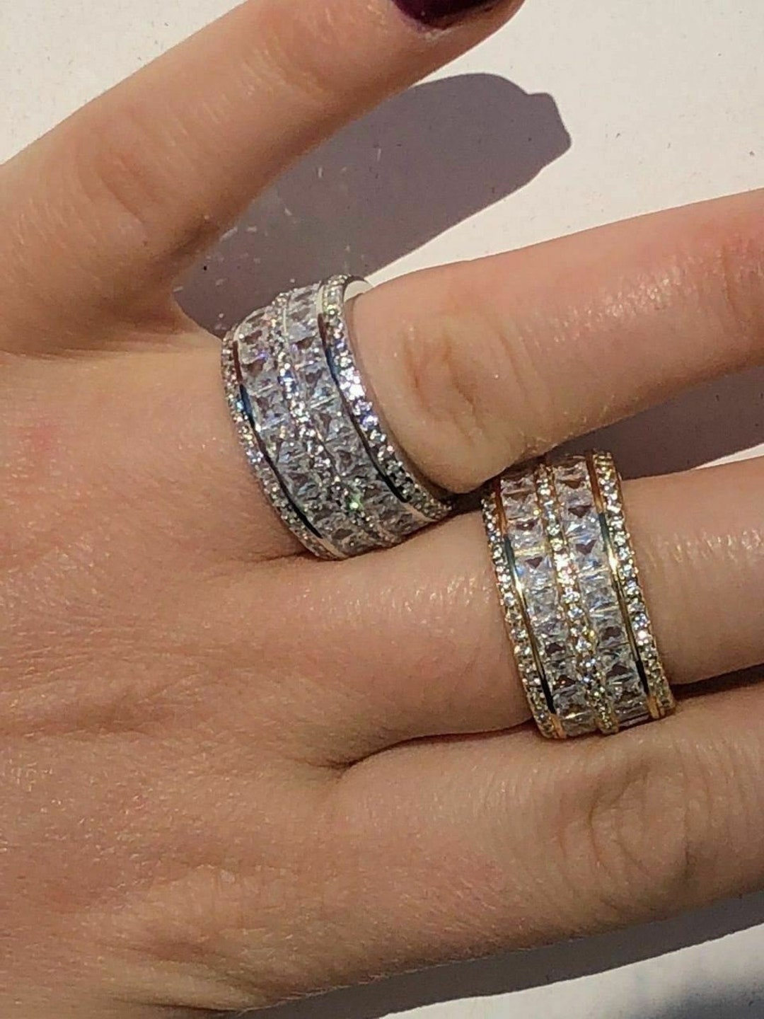 Men's Women's Icy 2 Row Eternity Tennis Band Wedding Pinky