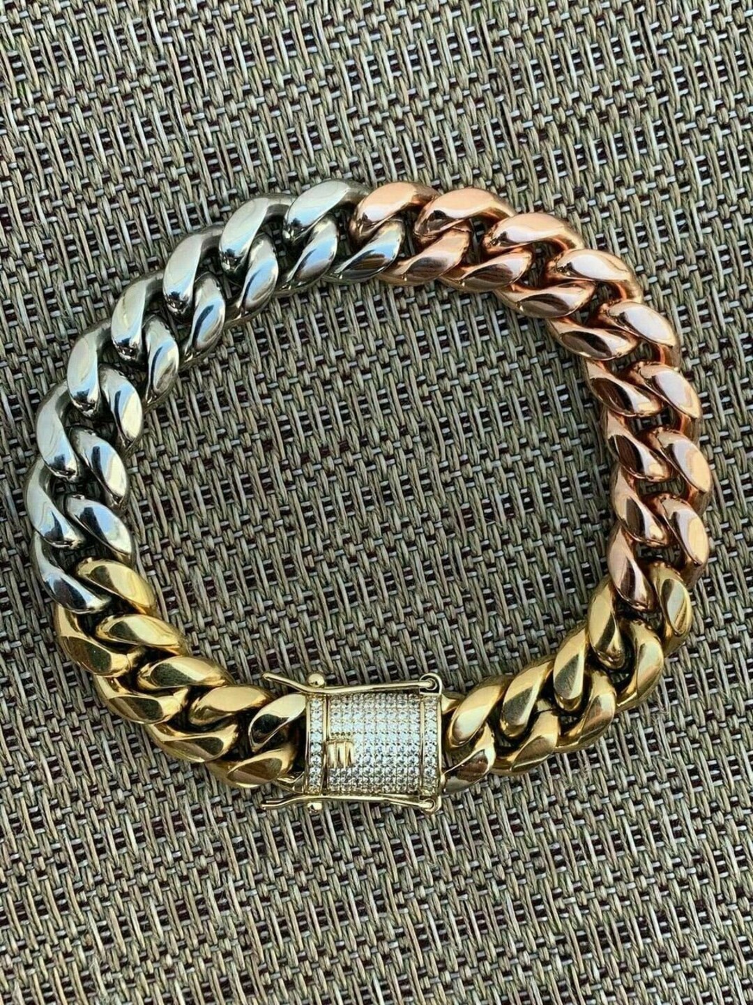 Tri-color Miami Cuban Link Bracelet: Stainless Steel With