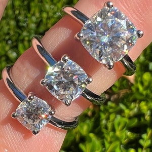 Dames kussen geslepen ontwerp Moissaniet verlovingsring echt massief 925 sterlingzilver verkrijgbaar in 1 kt, 2 kt of 3 kt