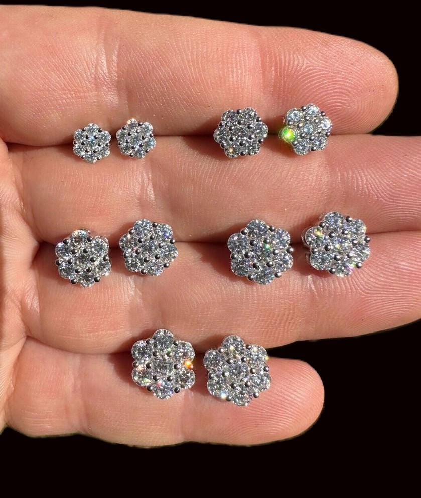Flower Cluster Earrings Men Diamond2Deal 925 Sterling Silver Cubic