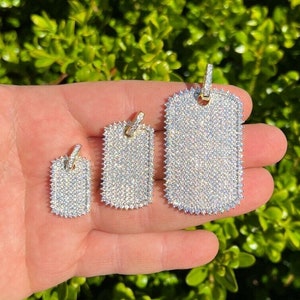 Men&#39;s Women&#39;s MOISSANITE 14K Gold Vermeil over Solid 925 Sterling Silver Dog Tag Iced Out Pendants, 3 Sizes...PASSES DIAMOND Tester!!!