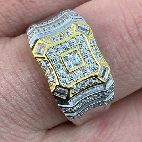 Men's Custom Square Iced Out Micropave Diamond Pinky Ring - Etsy