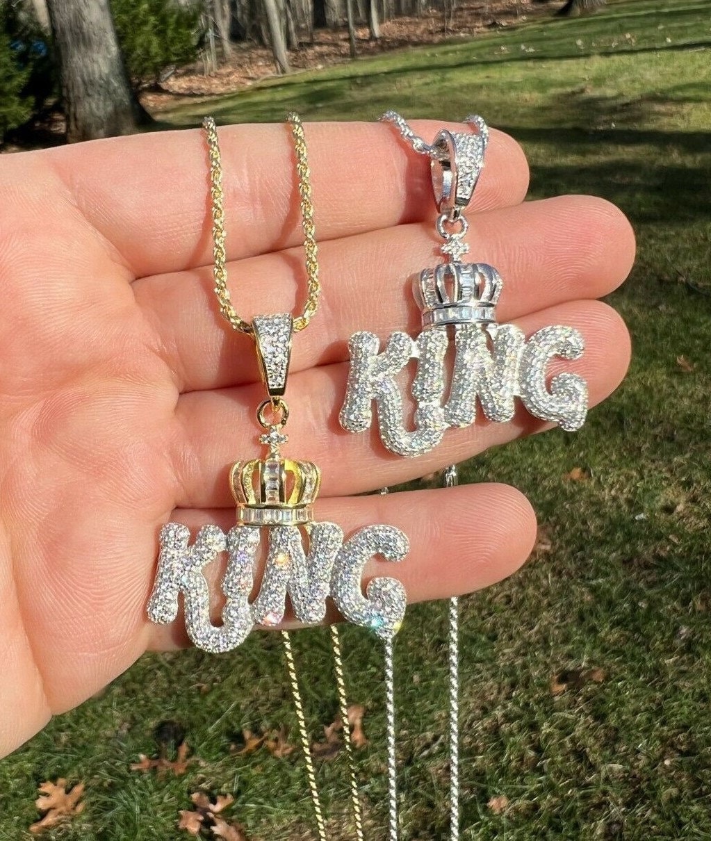 Men's Women's Iced Out Solid 925 Sterling Silver/gold King