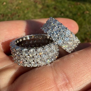 9mm Moissanite Honeycomb Eternity Band: Sterling Silver Wedding Ring