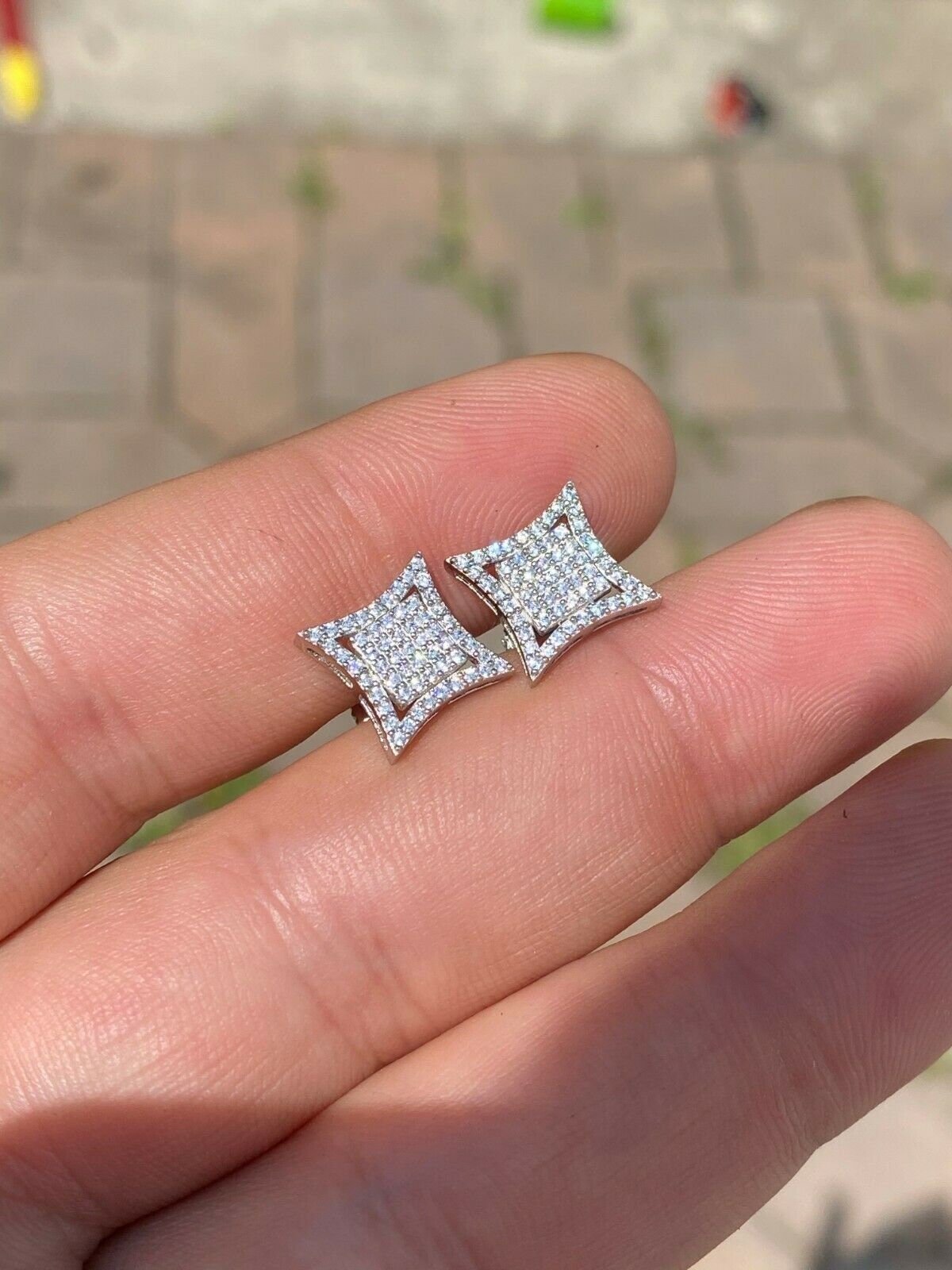 Orecchini A Bottone Hip-Hop Quadrati Con Micro-inserzioni Di