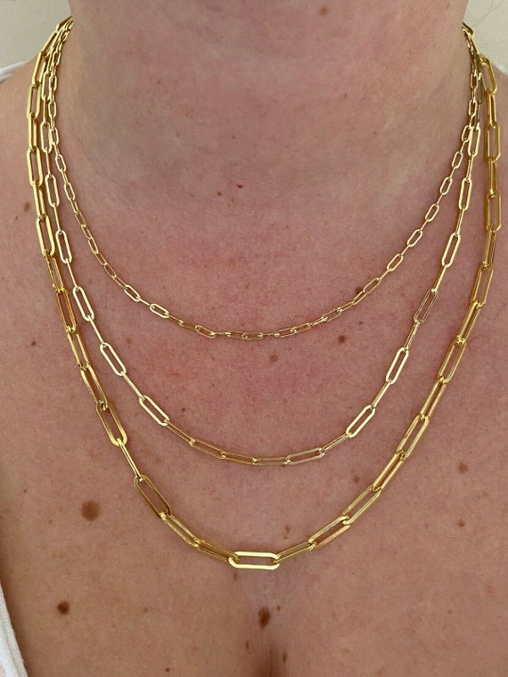14k Gelbgold 3mm Büroklammer Kette Rolo Zierliche Link Kabel
