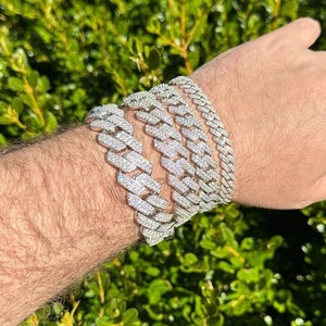 MOISSANITE Prong Miami Cuban Link Bracelet, Solid 925 Sterling Silver, Hip Hop, Rapper,  7", 7.5", 8", 8.5", 9",  PASSES DIAMOND Tester!!!