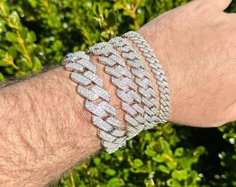 Moissanite Prong Cuban Link Bracelet, 925 Sterling Silver, Hip Hop Style