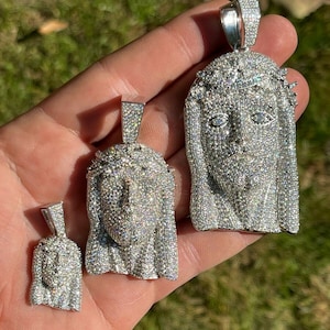 Super Iced Out MOISSANITE Jesus Pieces in 3 Sizes! Real Solid 925 Sterling Silver, PASSES DIAMOND Tester!!! P-M-28