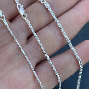 Men's Women's Real Solid 925 sterling silver SPARKLE ROPE NECKLACE chains 1mm, 2mm, 3mm thickness and 14" to 24" lengths