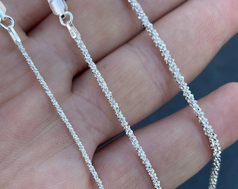 COLLIER CORDE SPARKLE SPARKLE en argent sterling 925 pour hommes, femmes, chaînes de 1 mm, 2 mm, 3 mm d'épaisseur et de 14 à 24 po.