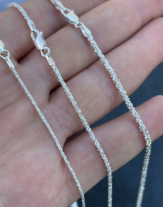 Real 925 Sterling Silver Diamond Cut Sparkle Ice Rope Chain
