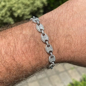 MOISSANITE men's or women's 8MM iced out solid 925 sterling silver puffed mariner bracelet 7", 8", 8.5" lengths available