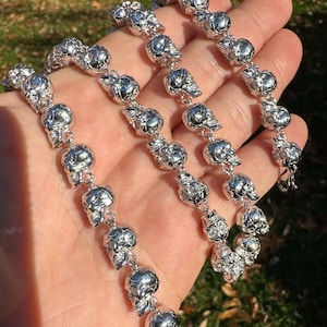 Cadena de motociclista con calavera y ojos de MOISSANITE de 9,5 mm de ancho, longitudes de 18" a 28" o pulsera de 7,5", 8,5", plata de ley 925, ¡PASA EL PROBADOR DE DIAMANTES!