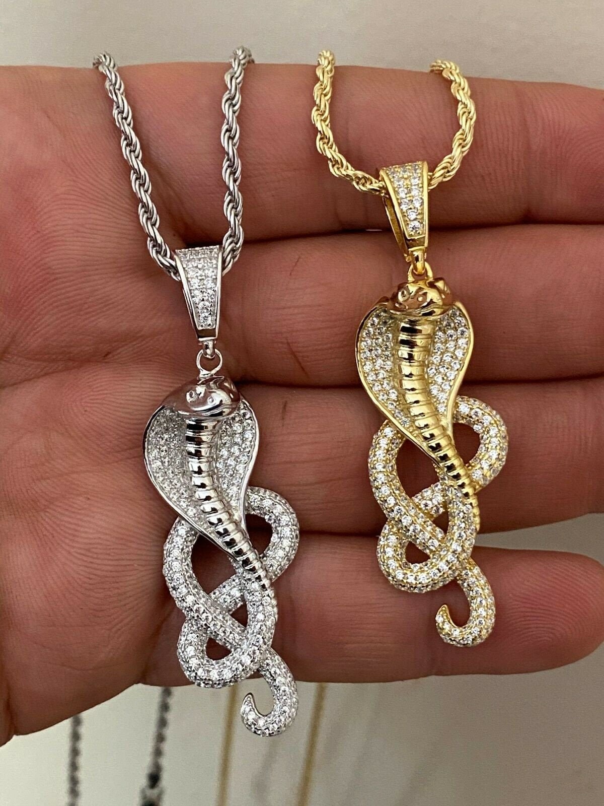 14k gold iced 2024 python cross pendant