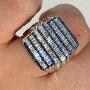 Herren Custom Iced Out Big Baguette Diamant Ring Massiv 925 Sterling Silber Größen 7-13