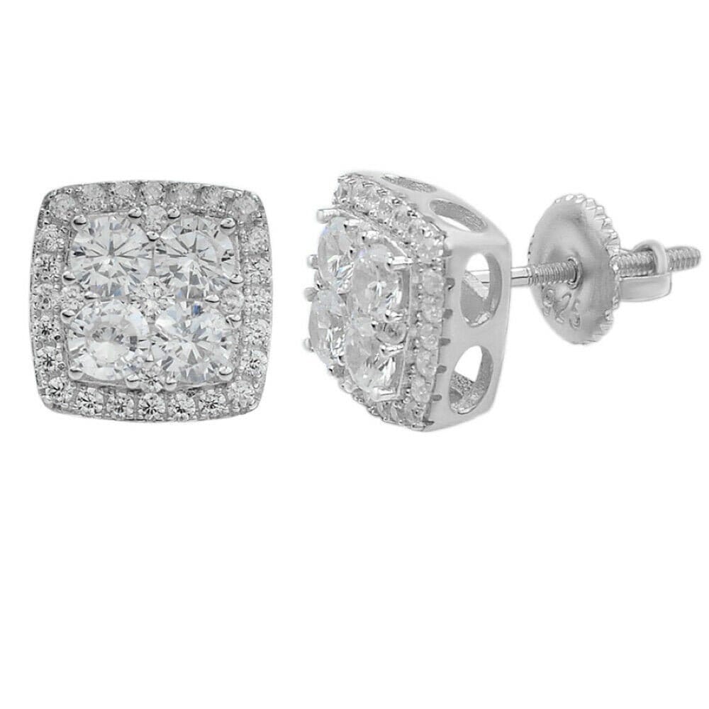 Herren Damen 925 Sterling Silber Iced Out Hip Hop Quadrat Diamant Cluster Ohrringe Schraubenverschlüsse, 10 mm
