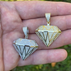 Custom Iced Out MOISSANITE Diamond Shape Gem Bling Pendant 925 Sterling Silver in rhodium or 14k yellow gold finish, PASSES DIAMOND Tester!!