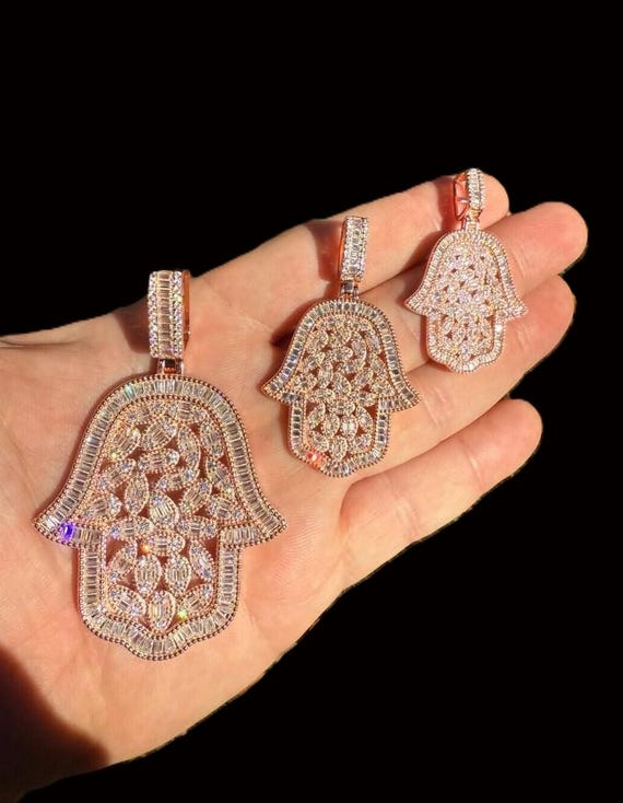 Moissanite Hamsa Pendant: Rose Gold Vermeil Sterling Silver Evil