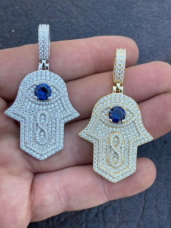 CIONDOLO A MANO HAMSA UOMO ARGENTO STERLING 925 CZ ORO - Foto 9