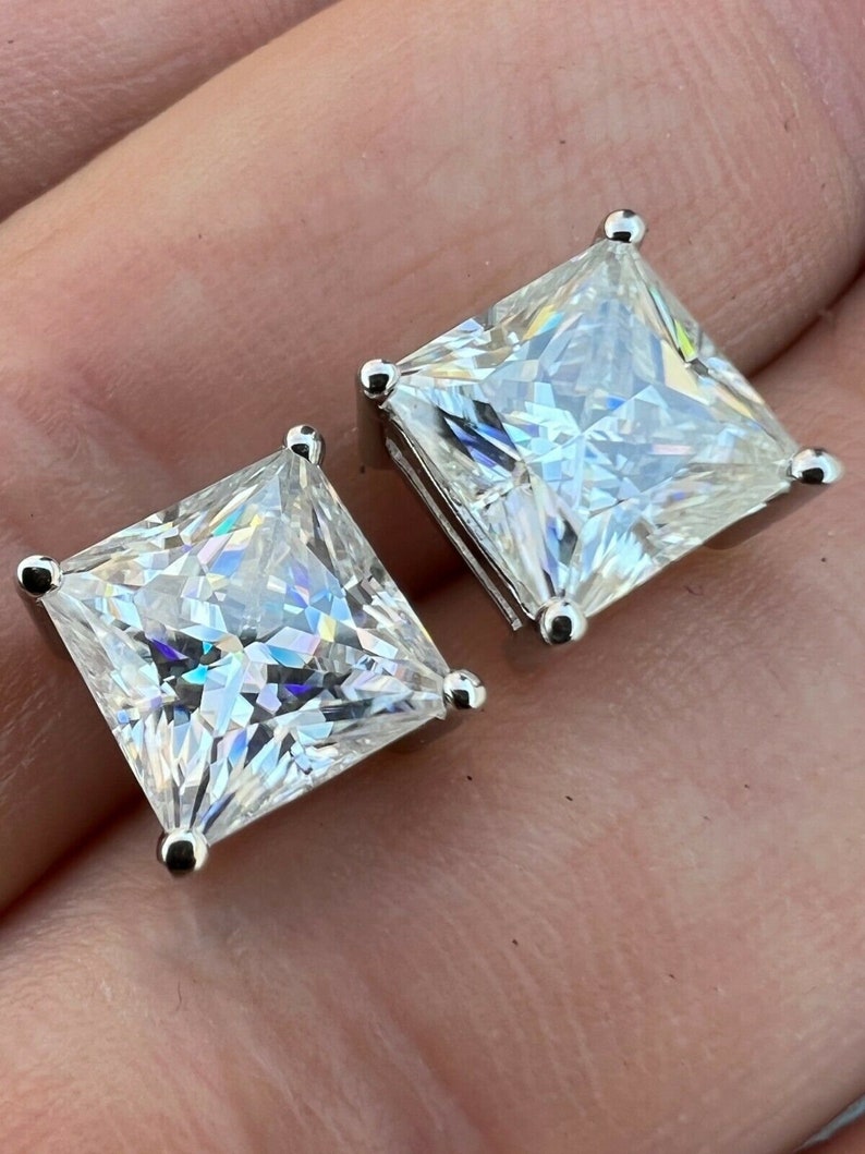 Moissanite Iced Out Square Princess Cut Screwback Earrings | Etsy