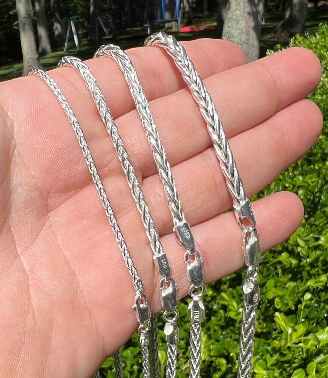 Men's Women's Solid 925 Sterling Silver Spiga Rope Wheat Chain Necklace  2mm, 3mm, 4mm, 5mm, 16 to 30 Lengths 