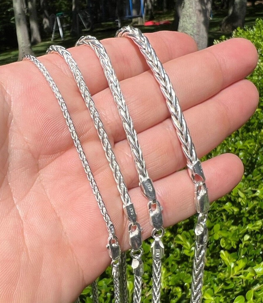 Men's Women's Solid 925 Sterling Silver Spiga Rope Wheat Chain