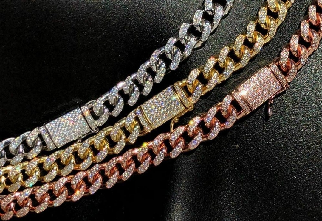 10mm Iced Out Miami Cuban Link Chains Solid 925 Sterling Silver in ...