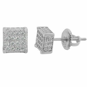 Men&#39;s Women&#39;s 925 Sterling Silver Iced Out MOISSANITE 6mm Stud Square Cube Screw Back Earrings, PASSES DIAMOND Tester!!! er-m-22