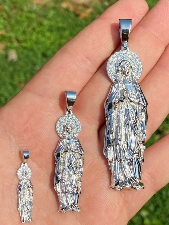 VIRGIN MARY MADONNA LARGE pendant 925 SILVER 20" ROPE CHAIN necklace MEN HIP HOP VIRGIN MARY MADONNA LARGE pendant 925 SILVER 20" ROPE CHAIN necklace MEN HIP HOP