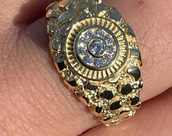 Men's Moissanite Nugget Pinky Ring: 14k Gold over Sterling Silver