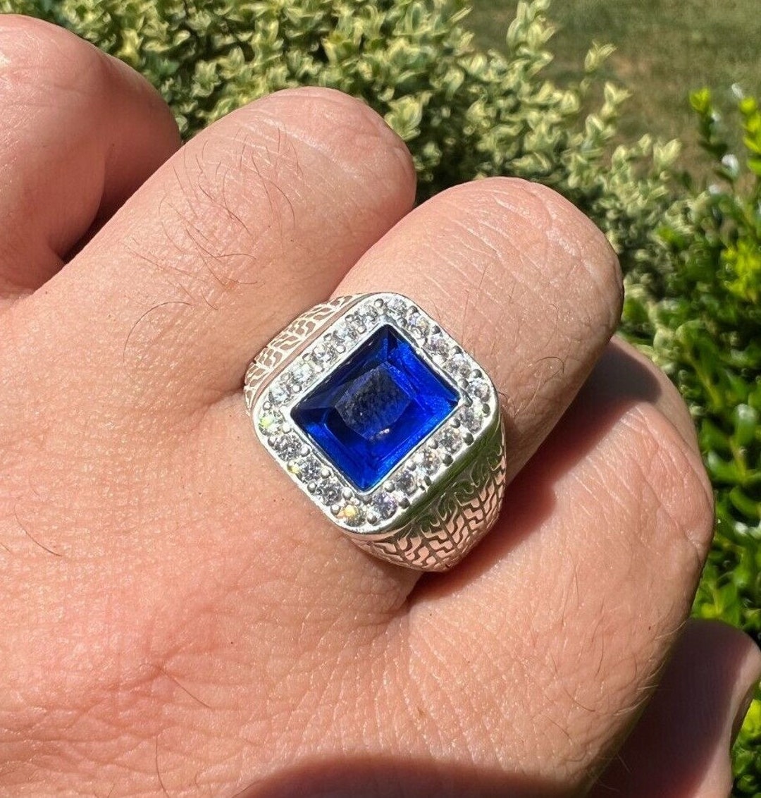 Men's Real Solid Natural 925 Sterling Silver Square Blue Sapphire Pinky Ring Size 6, 7, 8, 9, 10, 11, 12, 13.R147D - Etsy Men's Real Solid Natural 925 Sterling Silver Square Blue Sapphire Pinky Ring Size 6, 7, 8, 9, 10, 11, 12, 13.R147D - Etsy