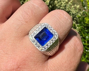 Men's Real Solid Natural 925 Sterling Silver Square Blue Men's Real Solid Natural 925 Sterling Silver Square Blue