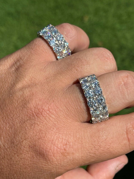 Men's Icy Bling Tennis Ring – 4mm Silver Finish Round CZ Pinky Wedding Band Sizes 5-10