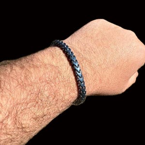 Men&#39;s 6MM Modern Black Franco Link Bracelet Black Rhodium over Solid 925 Sterling Silver 7&quot; - 9&quot; Lengths